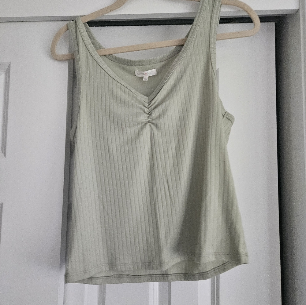 Ultra Flirt Light Green Ribbed Tank Top